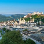 View of Salzburg’s historic Old Town from Mönchsberg on the Salzburg Deluxe Tour