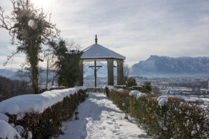 Maria Plain is a tourist attraction in Salzburg. The church stands at the top of a hill north of Salzburg and features a vast panoramic view.