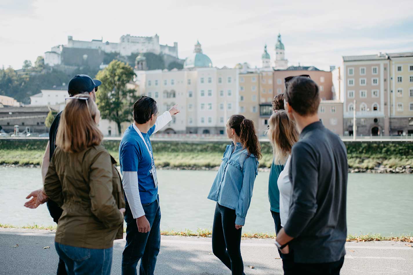 Salzach Quay with view of Salzburg’s Old Town on Salzburg Deluxe Tour