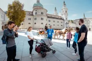 Picturesque carriage in front of Salzburg Cathedral at Residenzplatz