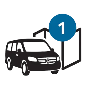 Tour selection icon with Mercedes minivan and map